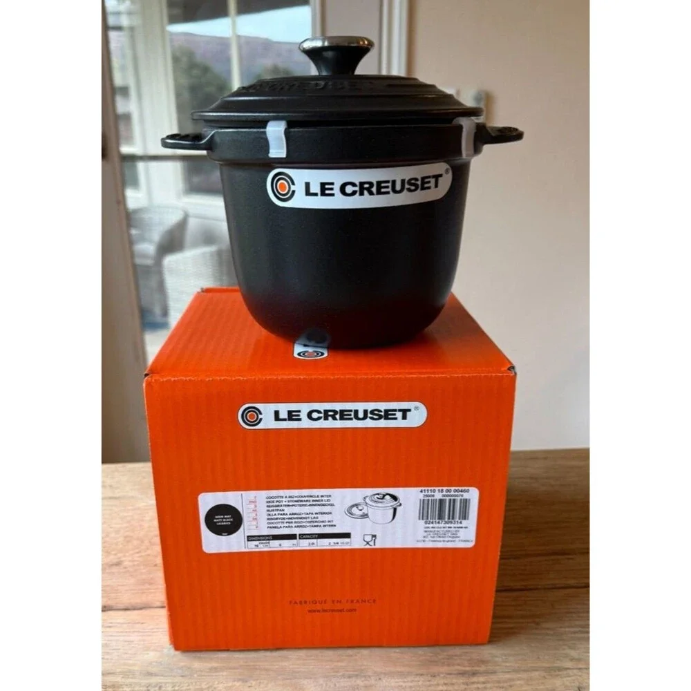 Le Creuset Enameled Cast Iron Rice Pot 18cm 2.25 qt Matt Black Licorice NEW